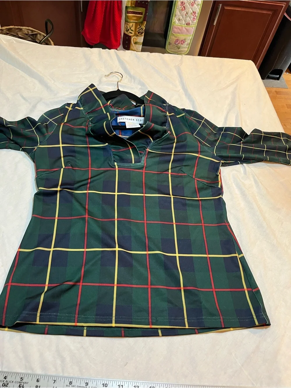 Gretchen Scott Green Plaid Cowl Neck Top size small - Picture 2 of 6